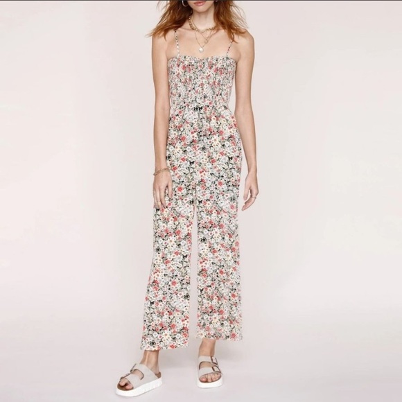 NWT Heartloom Floral Print Smocked Top Jumpsuit Wide Leg Sleeveless - Picture 2 of 6